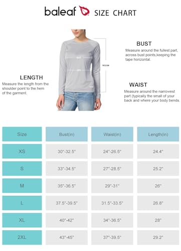 BALEAF Women's Rash Guard Long Sleeve UPF 50+ Sun Shirts Lightweight Quick Dry Fishing Tops UV Protection Rashguard Swimsuit Grey Size XS