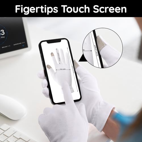 White Cotton Touchscreen Gloves - 8 Pair Medium Hand Moisturizing