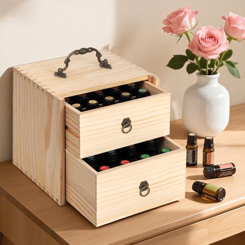 TORIBIO Wooden Essential Oil Storage Box for 40 Bottles