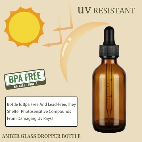 24 Pack 2oz Amber Glass Dropper Bottles with Measurement Scale