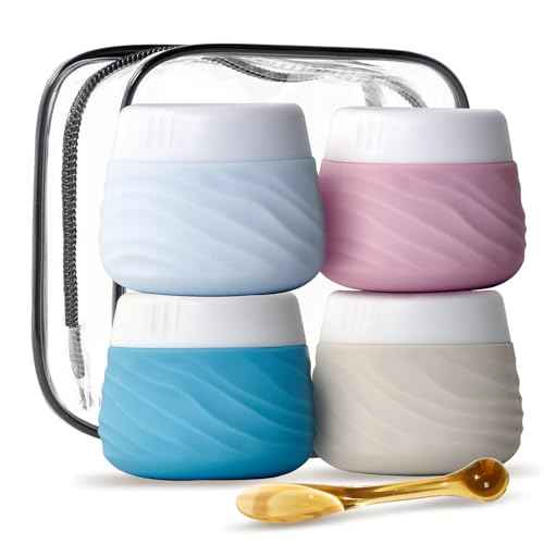 Travel Containers for Toiletries, Silicone Jars with Lid Eternal Moment, TSA Approved Travel Size Bottles with Clear Bag, Leak-proof Traveling Accessories Cosmetic for Lotion Face Body Cream (4 Pack)