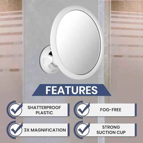 MIRRORVANA 3X Magnifying Round Shower Mirror for Fogless Shaving with Strong and Sticky Suction Cup, Shatterproof Surface and 360¡Æ Swivel - 6.7" Diameter