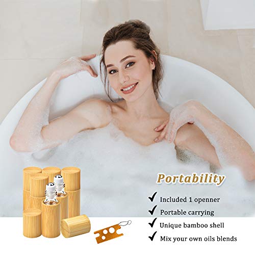 Bamboo Essential Oil Roller Bottles - 5ML, 12 Pack