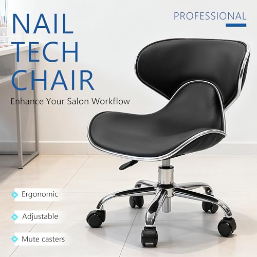 Lessmore Black Pedicure Chair - Adjustable Height Nail Tech Stool