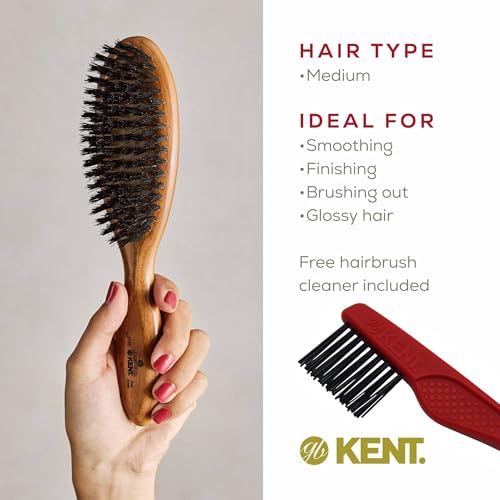 Kent LC22 Finest Hair Brushes for Women Detangler Dry Brush Made of Cherrywood - Boar Bristle Oval Hairbrush for Medium to Thick Hair All Lengths - Salon Style Straightening Pure Wood Brush from Kent