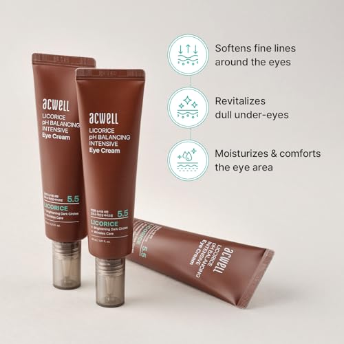 ACWELL Licorice pH Balancing Intensive Anti-Wrinkle Eye Cream 1.01 fl.oz. -For Dark Circles and Puffiness with Peptides and Licorice Water, Anti-aging Face Cream for Men and Women
