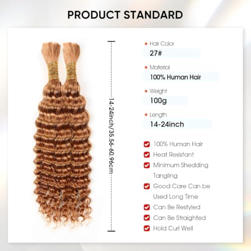 22 Inch Honey Blonde Deep Wave Human Braiding Hair 100g