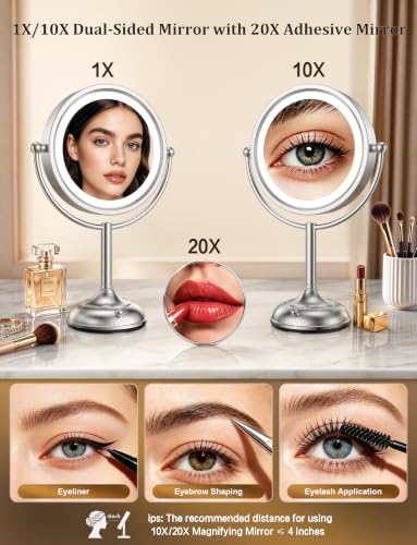 VESAUR 20X Lighted Makeup Mirror with 10X Magnification