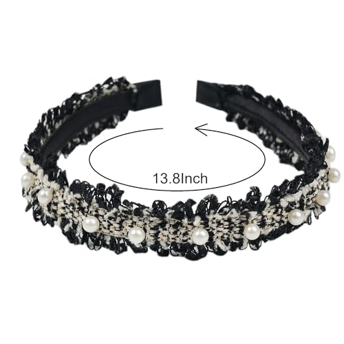 Elegant and Exquisite Pearl and Grid Tassel Headband for Girls, Kids, Teens, Women | Perfect Hair Accessory for Birthday, Halloween, and Christmas - Black