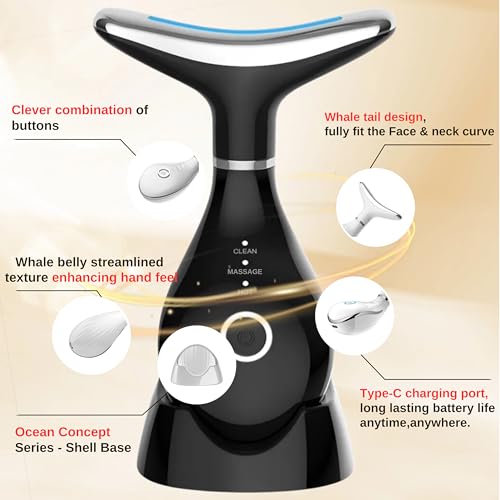 VIMINTO 3-in-1 Face Massager ? Facial Massager Tool with Soothing Heat, Vibration, and Smart Touch ? Red, Blue & Green Light Modes for Relaxation and Radiance ? Compact & Portable - Black