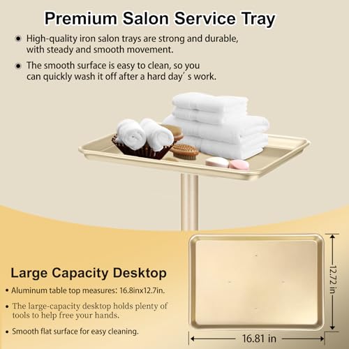 Adjustable Height Salon Rolling Tray with Wheels | Gold