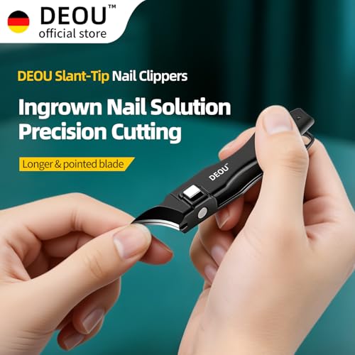 DEOU Ingrown Toenail Clippers with Nail File, Premium Stainless Steel Oblique Cutter, Anti-Splash One-Piece Casting, Manicure Tool with Keyhole, Gift Box for Thick/Hard/Fungal Nails
