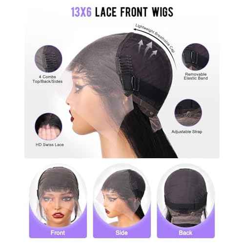 30 Inch Straight Wigs Human Hair 13x6 Lace Front Wigs Human Hair Pre Plucked 200 Density HD Transparent Lace Frontal Glueless Wig for Women with Baby Hair