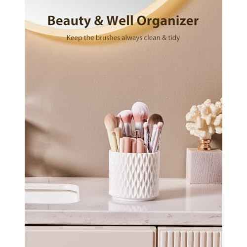 [Upgrade] Rotating Makeup Brush Holder, [Large Capacity] 5 Slot Cosmetics Make up Brush Organizer Storage for Dresser, Countertop, Vanity & Bathroom