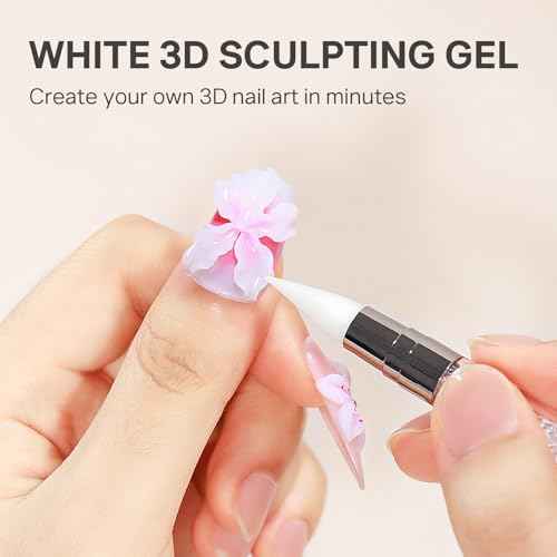 MIZHSE White 3D Gel Nail Art 30g Sculpting Gel Non-Sticky Molding Gels for Nails Solid U V LED Soak Off Gels Polish with Nail Art Pen Nail Design Home Manicure