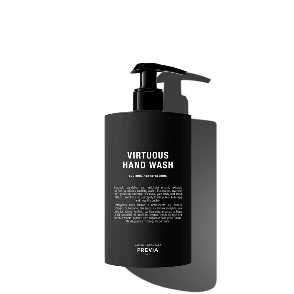 PREVIA Virtuous Hand Wash Nourishing & Hydrating Soap for Dry Skin Lavender & Geranium Essential Oils Vegan Natural Ingredients Gentle Skin Care Soap for Men & Women 16.9 oz
