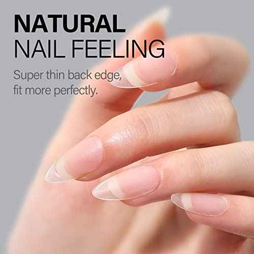 AILLSA Almond Nail Tips 450pcs Soft Full Cover Gel Nails Tips Matte Pre-shaped Press On False Extension Gelly Nail Tip for Acrylic Nails Professional, 15 Sizes Medium Nails Tip for Beginners