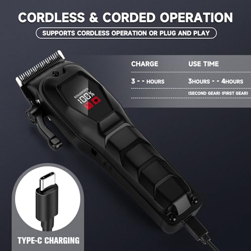 Hair Clippers for Men Professional Hair Trimmer Cordless Rechargeable Powerful Beard Trimmer Hair Cutting Grooming Tool