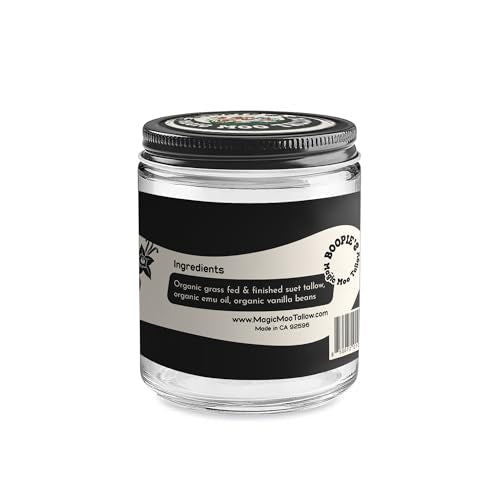 Magic Moo Beef Tallow Vanilla Bean E-Moo Moisturizing Everywhere Suet Tallow Cream with Organic Emu Oil. For Acne, Stretch Marks, Eczema, Hydration, Dry Skin & More! 8oz