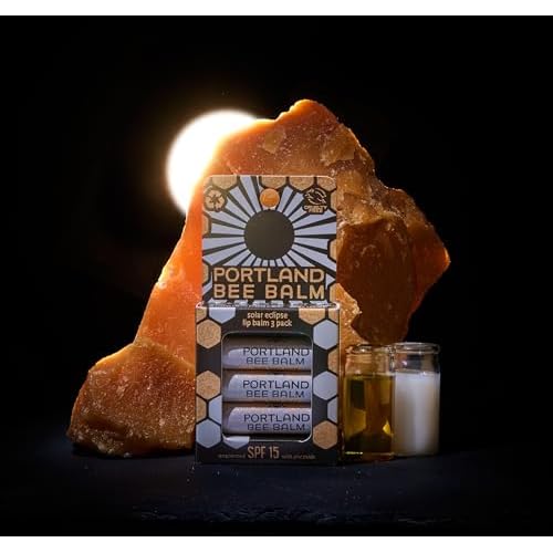Portland Bee Balm Solar Eclipse All Natural Handmade Beeswax Based SPF 15 Lip Balm, 3 Count