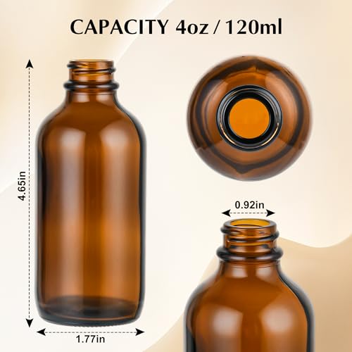 4oz Amber Glass Boston Round Bottles with Leak-Proof Lids - 24 Pack