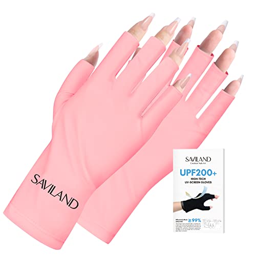 SAVILAND UPF 200+ UV Protection Gloves for Gel Manicures - Pink (One Size)