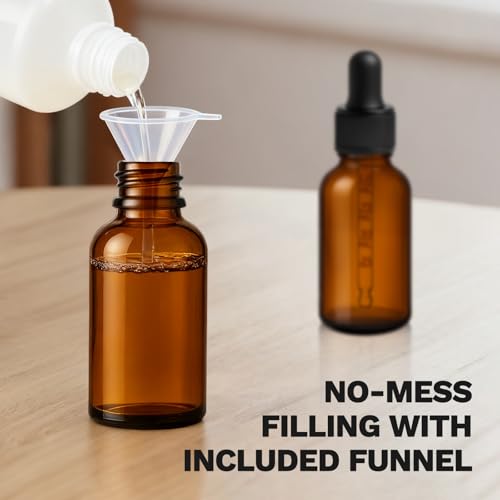 2 Pack 1 oz Amber Glass Dropper Bottles with Funnel & Labels