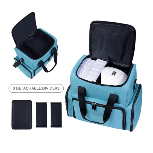 Large Makeup Cosmetic Bag with 3 Removable Case and 2 Removable Dividers Double Layer Travel Storage Organizer, Makeup Brushes Storage Section Lake Green