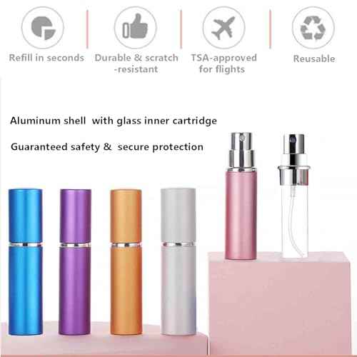 Portable Mini Refillable Atomizer Bottle Atomizer Travel Size Perfume Spray Bottles 6 Pcs Pack of 5ml (5ml-Perfume Atomizer-6p)