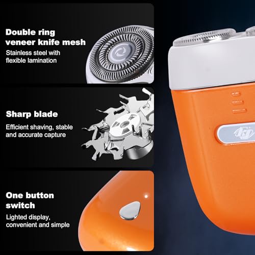 Mini Electric Shaver - USB C Fast Charge Portable Small Shavers for Men | Women - Dual Head Pocket Shaver Washable Travel Electric Razor Powerful Wet & Dry Mini Razor - Easy One Button Use (Orange)
