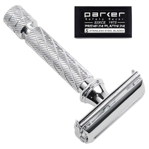 Parker 87R Compact Butterfly Safety Razor ? Short Handle Twist-to-Open Brass Frame with Textured Grip for Precision Wet Shaving