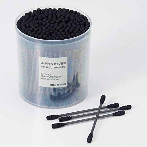Muji Black Cotton Buds 200pcs Spiral Tip Ear Swabs for Precision Cleaning