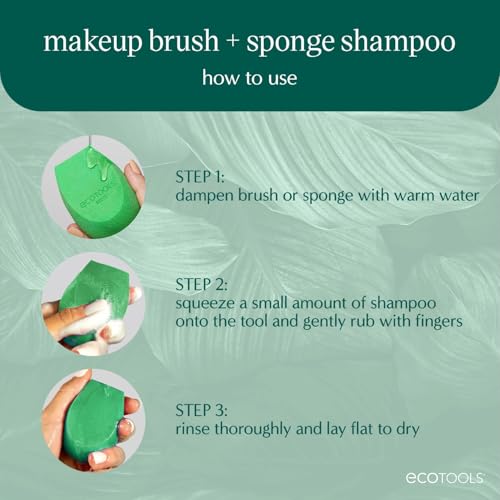 EcoTools Makeup Brush & Sponge Shampoo - Fragrance-Free Cleanser for Brushes, Sponges & Puffs, No Harsh Chemicals, Vegan & Cruelty-Free, 6 fl.oz./ 177 ml, 2 Count