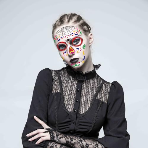9 PCS Sugar Skull Day of the Dead Temporary Face Tattoos
