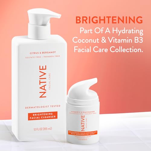 Native Brightening Daily Facial Moisturizer Gentle Face Lotion Hydrating Cream for Women and Men with Vitamin C B3 & SPF 30 Lightweight Non Greasy Formula - 1.7 fl oz