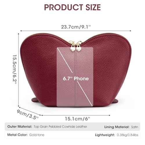 Kattee Leather Makeup Bag, Travel Large capacity Comestic Bag for Women, Heart Shaped Portable Organizer Toiletry Bag for Working,Wine Red