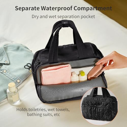 aji Travel Toiletry Bag for Women, Lightweight Large Wide-open Makeup Bag with Luggage Trolley Strap, Water-resistant Multiple Pockets for Accessories,Essentials, Toiletries, Mousse Black
