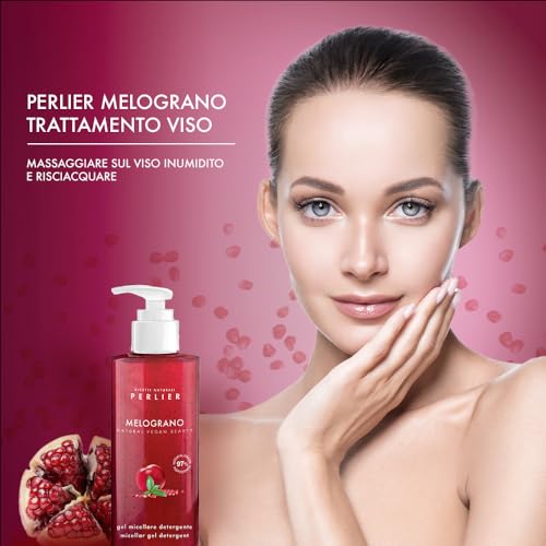 Perlier ? Pomegranate Face Cleansing Micellar Gel, 6.7 fl oz, Antioxidant-Rich Cleanser with Bio-Fermented Pomegranate, Gently Removes Makeup and Impurities, Alcohol-Free, All Skin Types