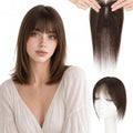SLEEKALON 10-Inch Human Hair Bangs Topper - Dark Brown Clip-In