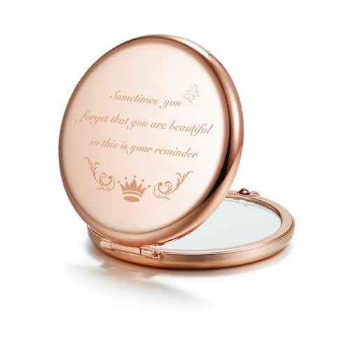 Gifts for Women, Personalized Compact Mirror, Unique Small Christmas Stocking Stuffers Gift for Her Mom Best Friends Teacher Sister Coworker Grandma (Rose Gold)