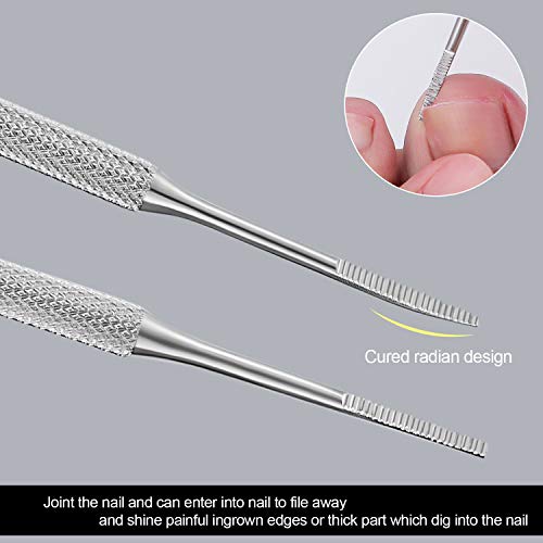Silver Ingrown Toenail File and Lifter Kit - Stainless Steel Pedicure Tools with Storage Case
