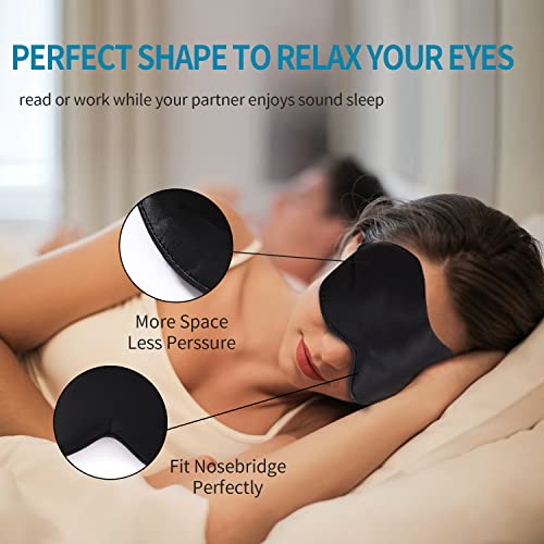 2-Pack 100% Real Natural Silk Eye Mask, Silk Sleeping Mask, Shade Puffy Eye Gift with Adjustable Straps, Sleep Eye Mask, SHJINJU Eye Mask Shade (Black and Black)