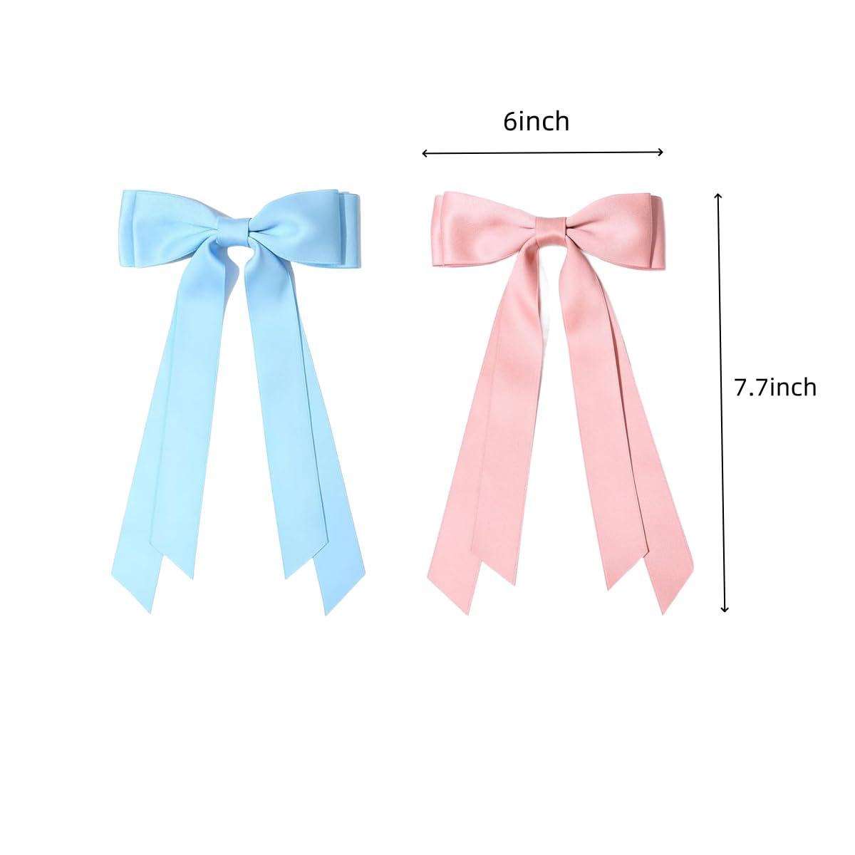 Hair Bows 2 PCS Bow Hair Clips,Ribbon Hair Bows for Women, Long-tail Cute Hair Accessories,Large Hair Barrettes for Women and Girls(Pink and Blue)