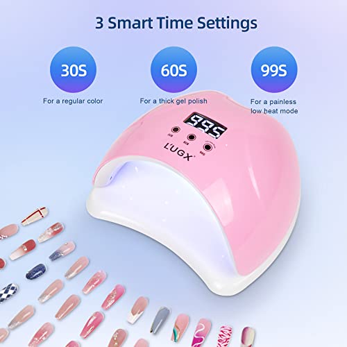 L'UGX 48W UV LED Nail Lamp Nail Dryer for Gel Polish with 3 Timer, Gel Nail Polish Curing UV Light, Perfect for Home Salon Use (Pink)