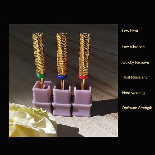 Nail Drill Bit, CORFULRA Super Long Barrel Nail Bit Carbide Tungsten Drill Bit for Nails, Upgrade Professional Advanced bit for Removing Acrylic Nails. Nail Tech Mush Haves (Gold, F)