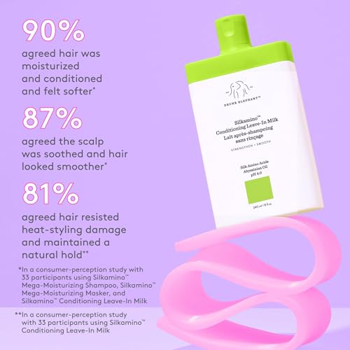 Drunk Elephant Silkamino Conditioning Leave-In Milk - 240 ml/8 fl oz - Silk Amino Acids - Clean Clinical - Cruelty-Free - Dermatologist-Tested - Free of Essential Oils, Silicones, and SLS