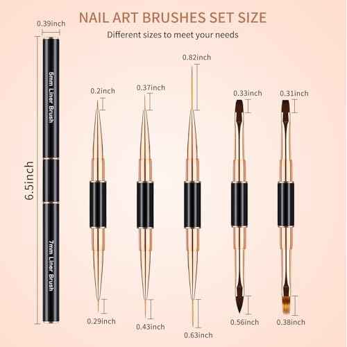 Nail Art Brushes Set - Professional 5pcs Double-Ended Acrylic Nail Art Brushes Liner Detail Thin Brushes For Drawing Design Brushes Gel Builder Brushes 3D Nail Art Tools (black)