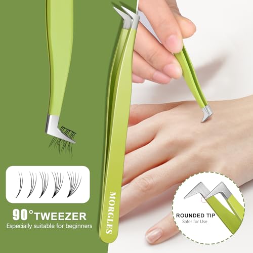 MORGLES Straight&Curved Lash Tweezers for Eyelash Extensions, 5pcs Eyelash Tweezers for False Lashes, Precision Tweezers for Crafting Lash Applicator Tool for Girls Women Beginners