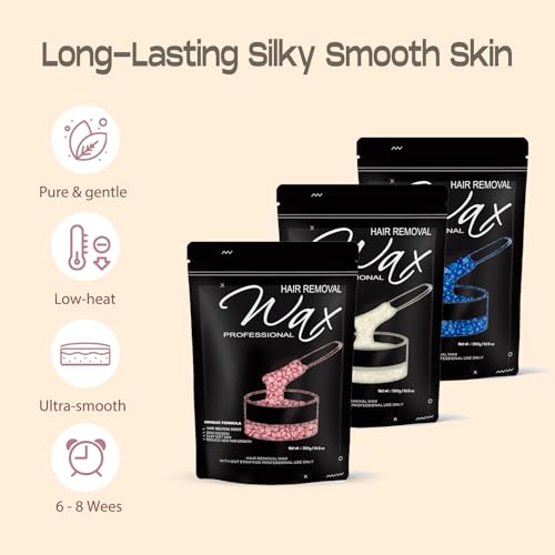 900g / 2lbs Wax Beads, Hard Wax Beads for Brazilian Bikini & Coarse/Stubborn Hair with 3 Go-To Scents,Wax Beads for Hair Removal At-Home Waxing on Bikini,Face, Legs,Body