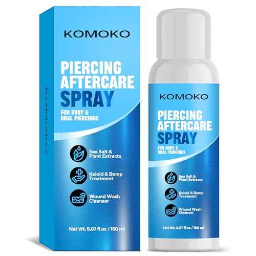 Komoko Piercing Aftercare Spray (5.07 Fl Oz), Saline Spray for Piercings & Ear Piercing Cleaner, Gentle Saline Solution for Piercings, Fast Piercing Bump Solution for Nose, Ears, Belly & More